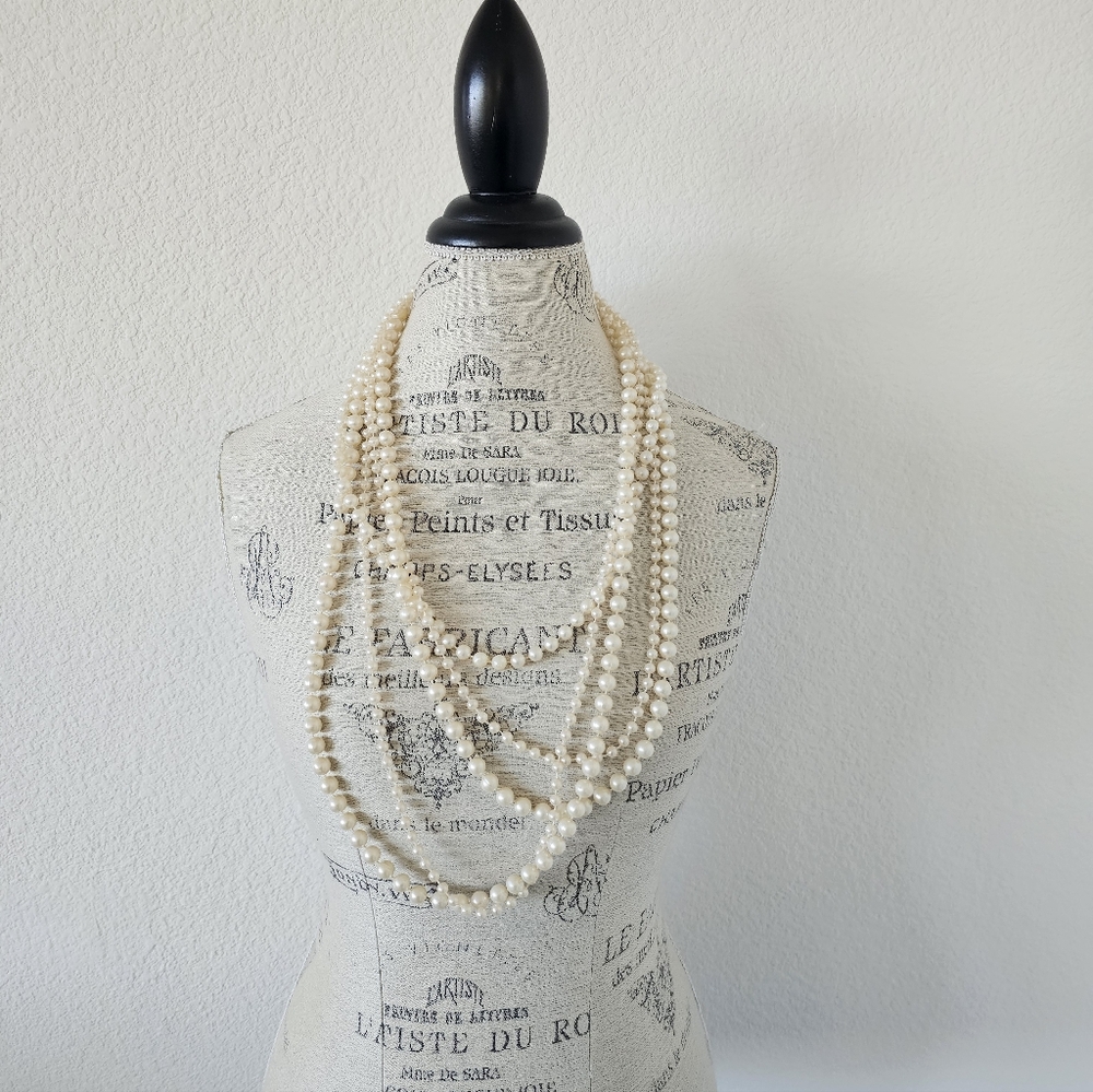 Vintage Style Faux Pearl Necklace Set - Set of 5 Draping Strands